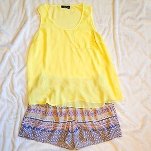 a.n.a. Styled Outfit Yellow Tank and Geometric Pattern Shorts *Bundled Outfit